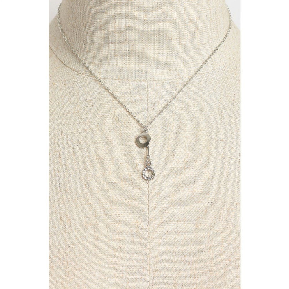 Silver 8" Crystal Ring Drop Necklace